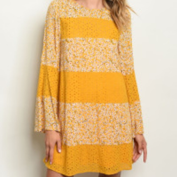MUSTARD YELLOW FLORAL TUNIC DRESS - Picture 1 of 8